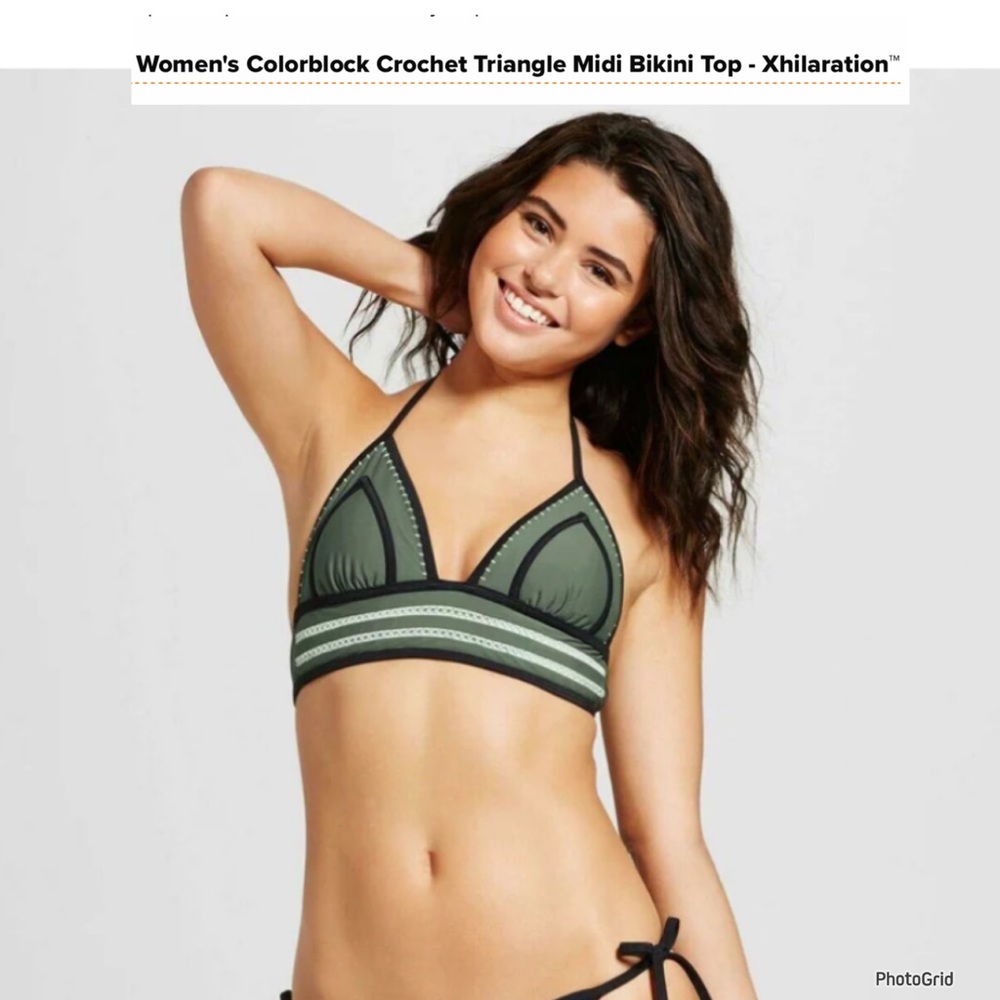 🌟🌟🌟Xhilaration 20W plus size green colorblock crochet bikini top NWT